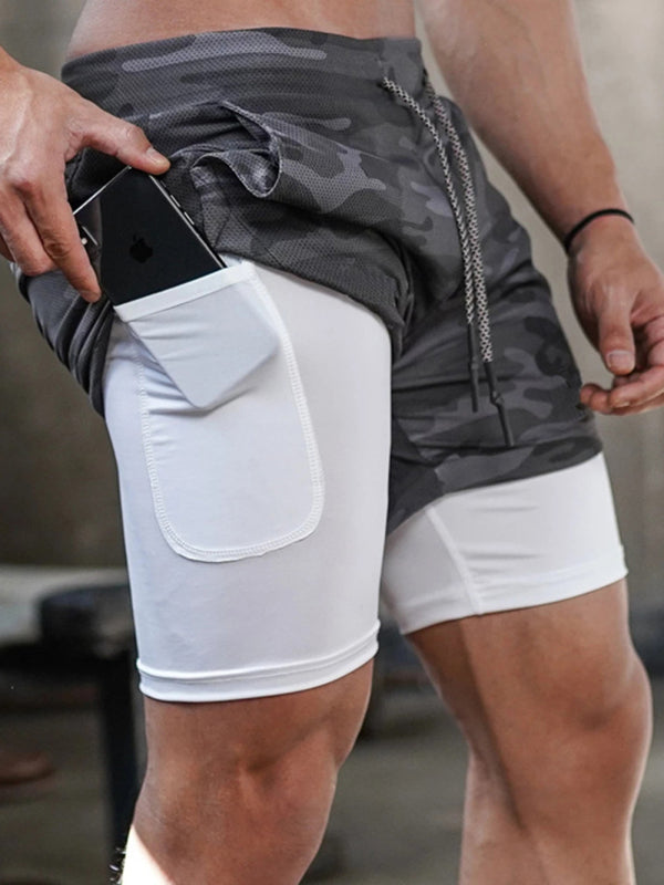 Men's athleisure fake two-piece shorts