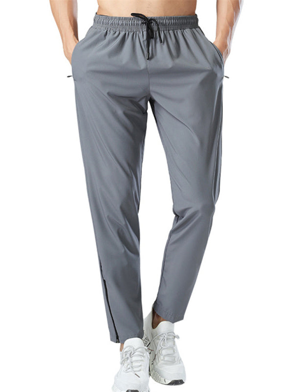 Drawstring casual side zipper trousers