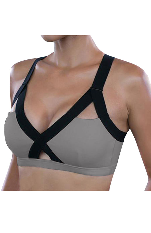 Color Contrast Sexy Cross Elastic Sports Bra